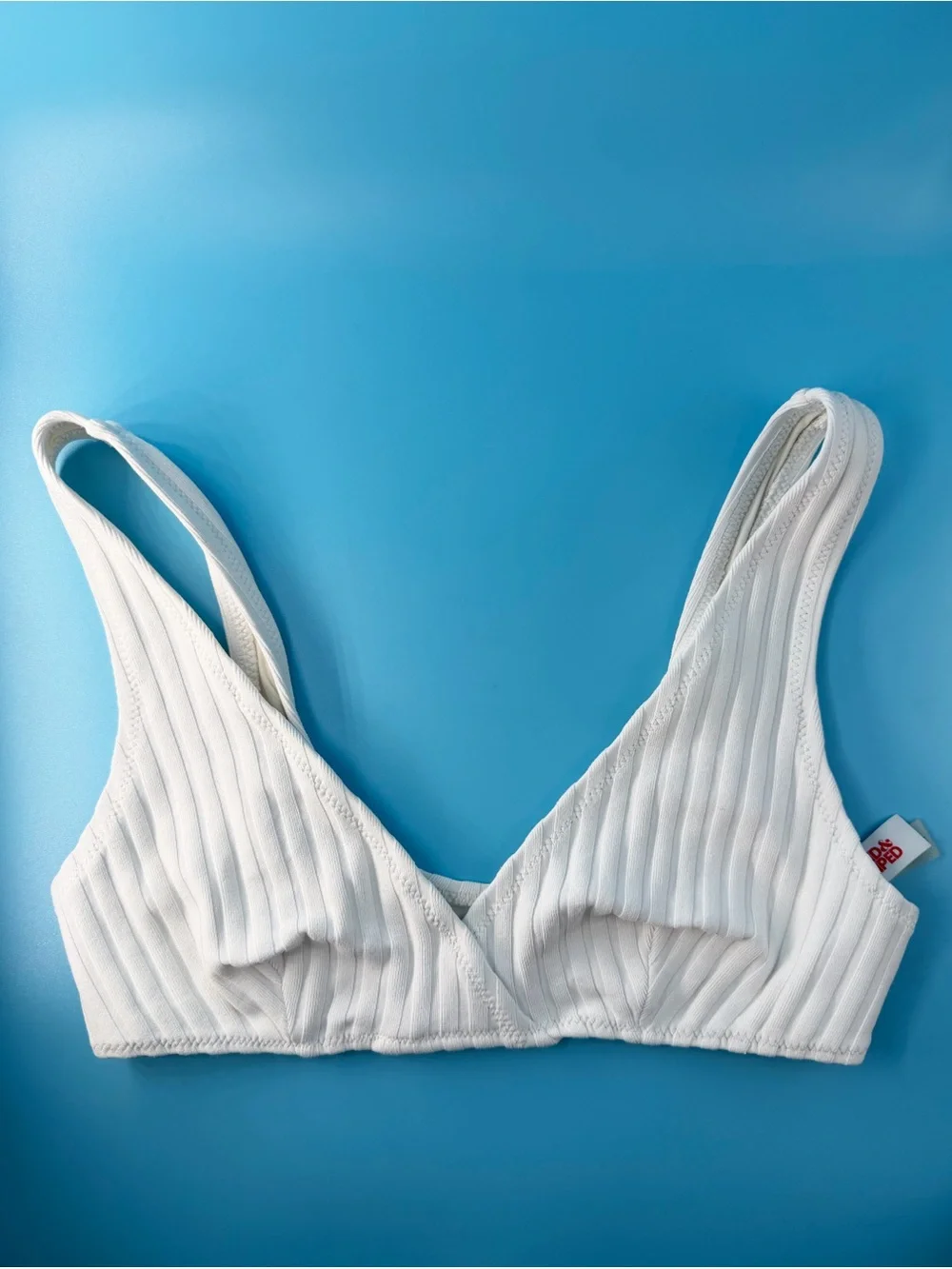 Solid & Striped The Beverly White Ribbed Bikini Top Plunging Crossover XS